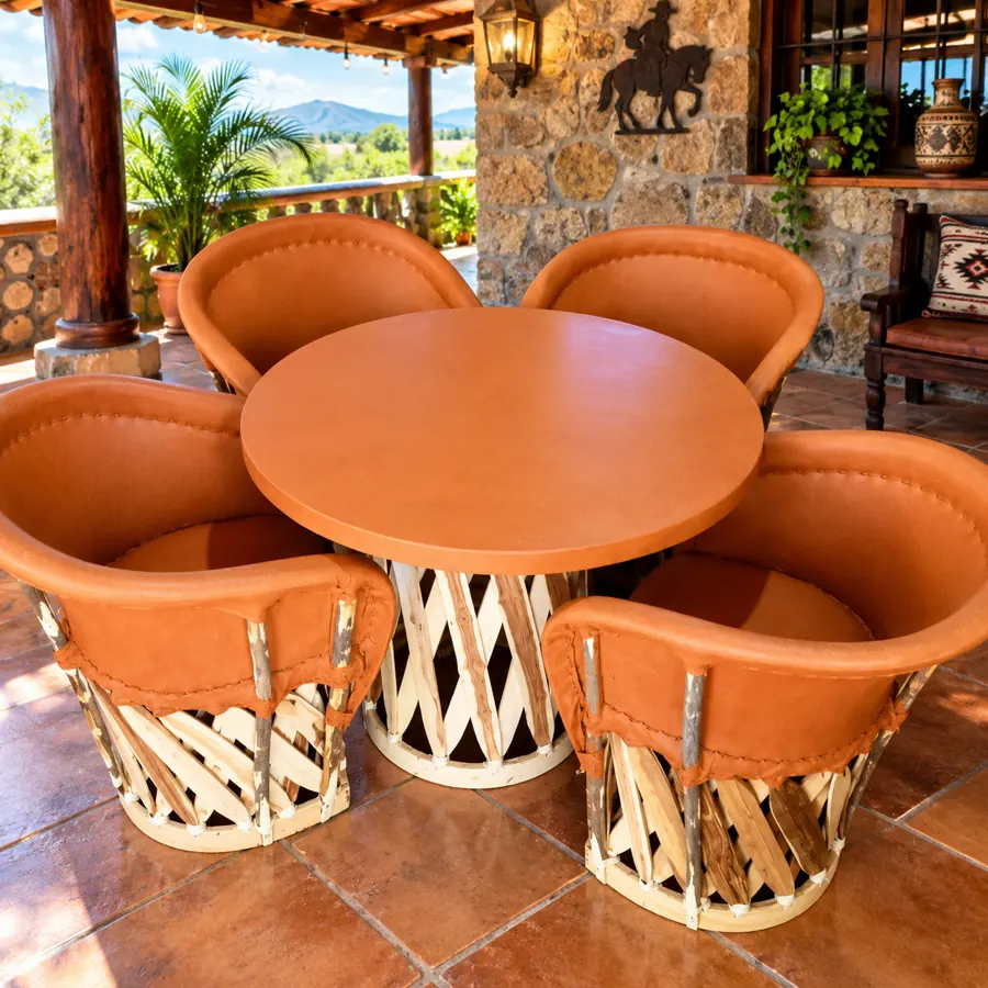 Comedor tradicional mesa redonda — miel – equipal artesanal mexicano para restaurantes y hoteles